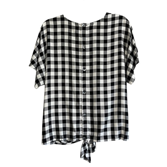 NWT Madewell Women’s Medium Black White Buffalo Check Short Sleeve Top Tie Front - Picture 6 of 8